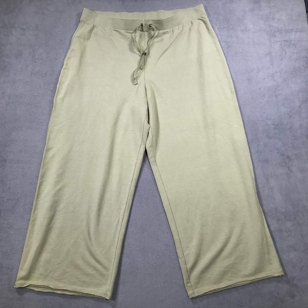 J. Jill Knit Pants Womens Large Green Stretch Drawstring Wide Leg Crop Coastal